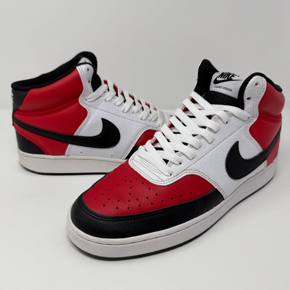 Nike Court Vision Mid Mens Red White Black High Top Sneakers Size 9.5